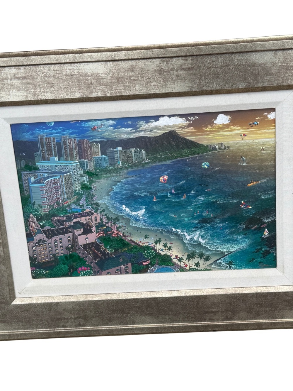 ALEXANDER CHEN Painting Signed Numbered Hawaiian sunset Beach 43”x20” Framed